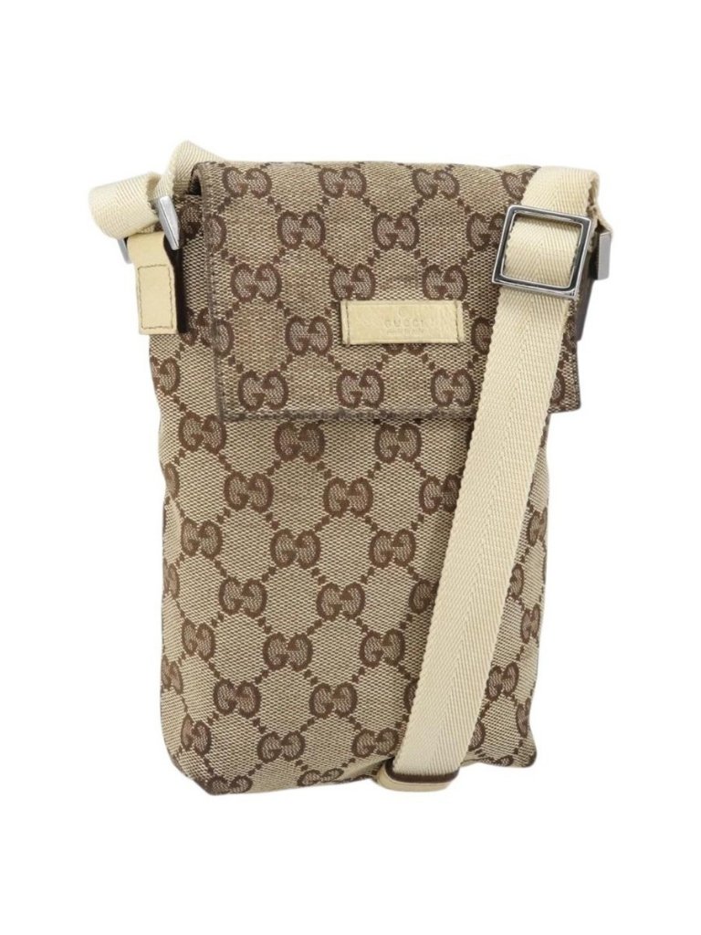 Authentic Gucci Gg Canvas Shoulder Bag Beige Silver 145865